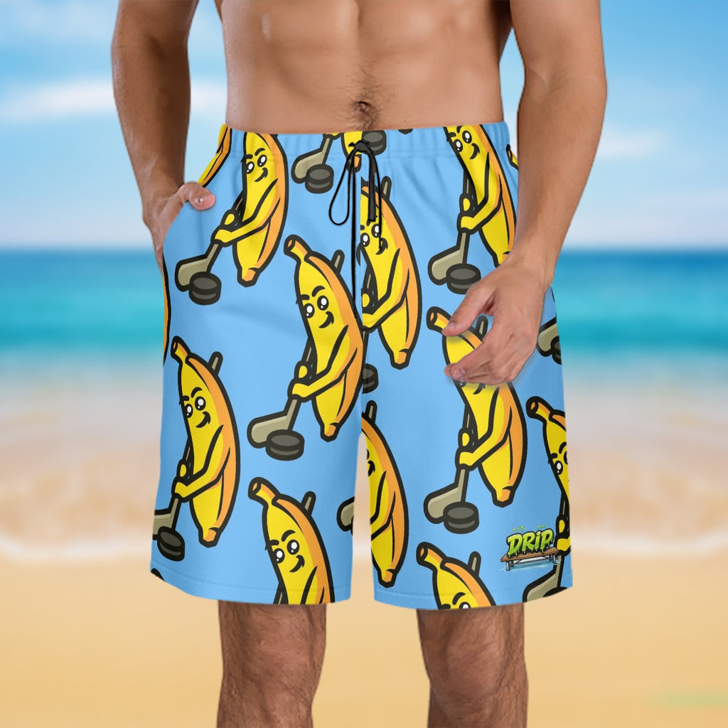 Men/Teen Swim Shorts - Bananas for Hockey Sky Blue
