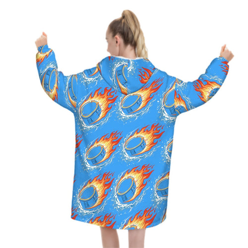 Adult Blanket Sweatshirt - Flamin Hockey Pucks Blue