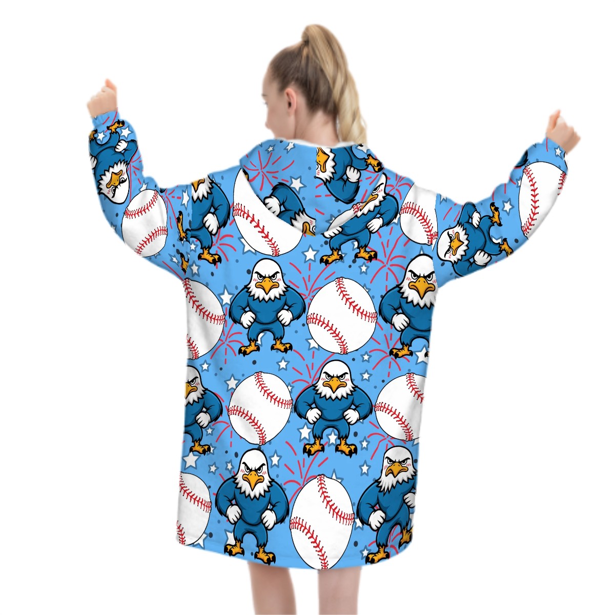 Adult Blanket Sweatshirt - Stars and Strikes Sky Blue