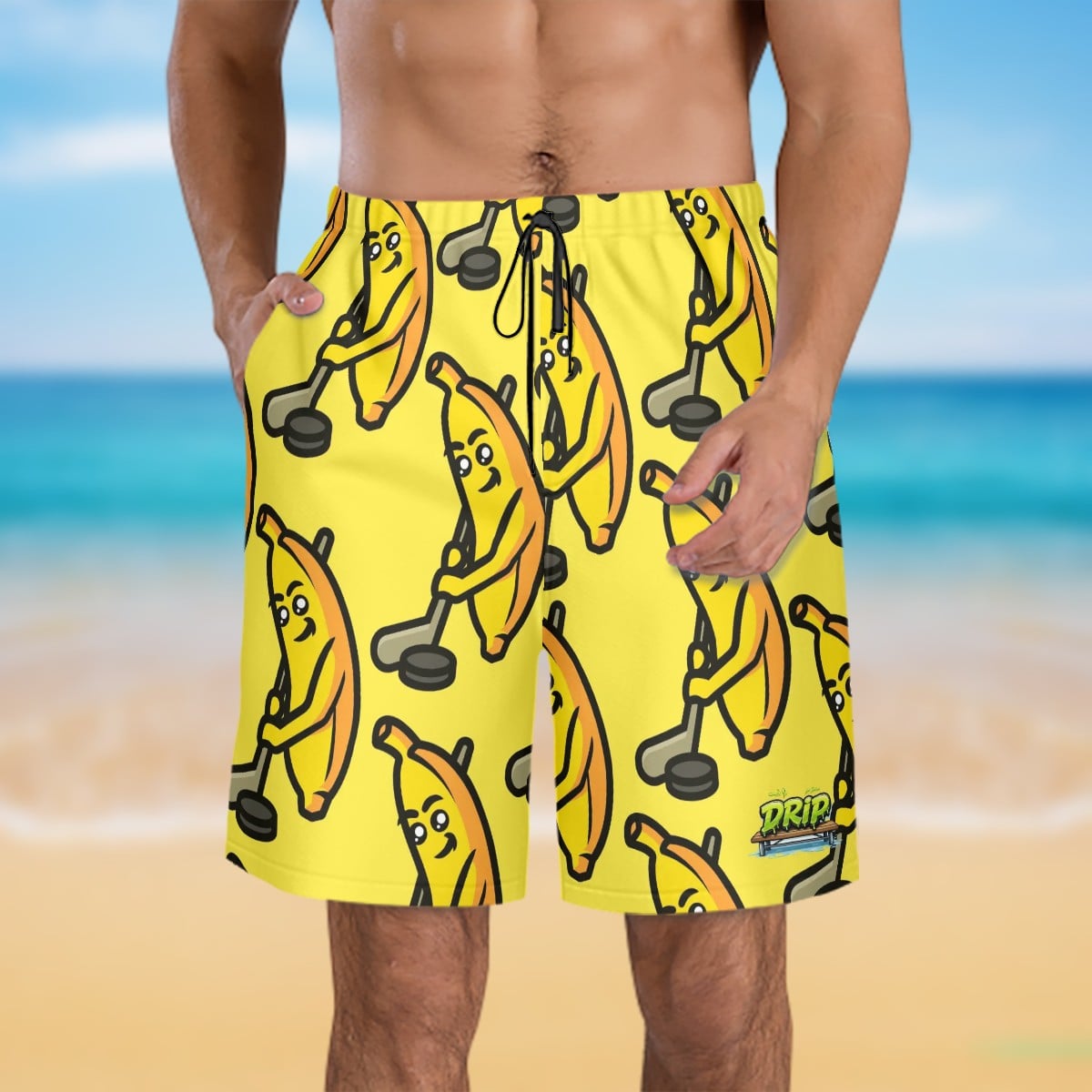 Men/Teen Swim Shorts - Bananas for Hockey Yellow