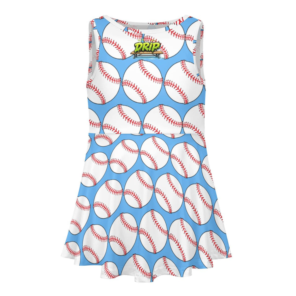 Girls Game Day Dress - Classic Baseball Blue