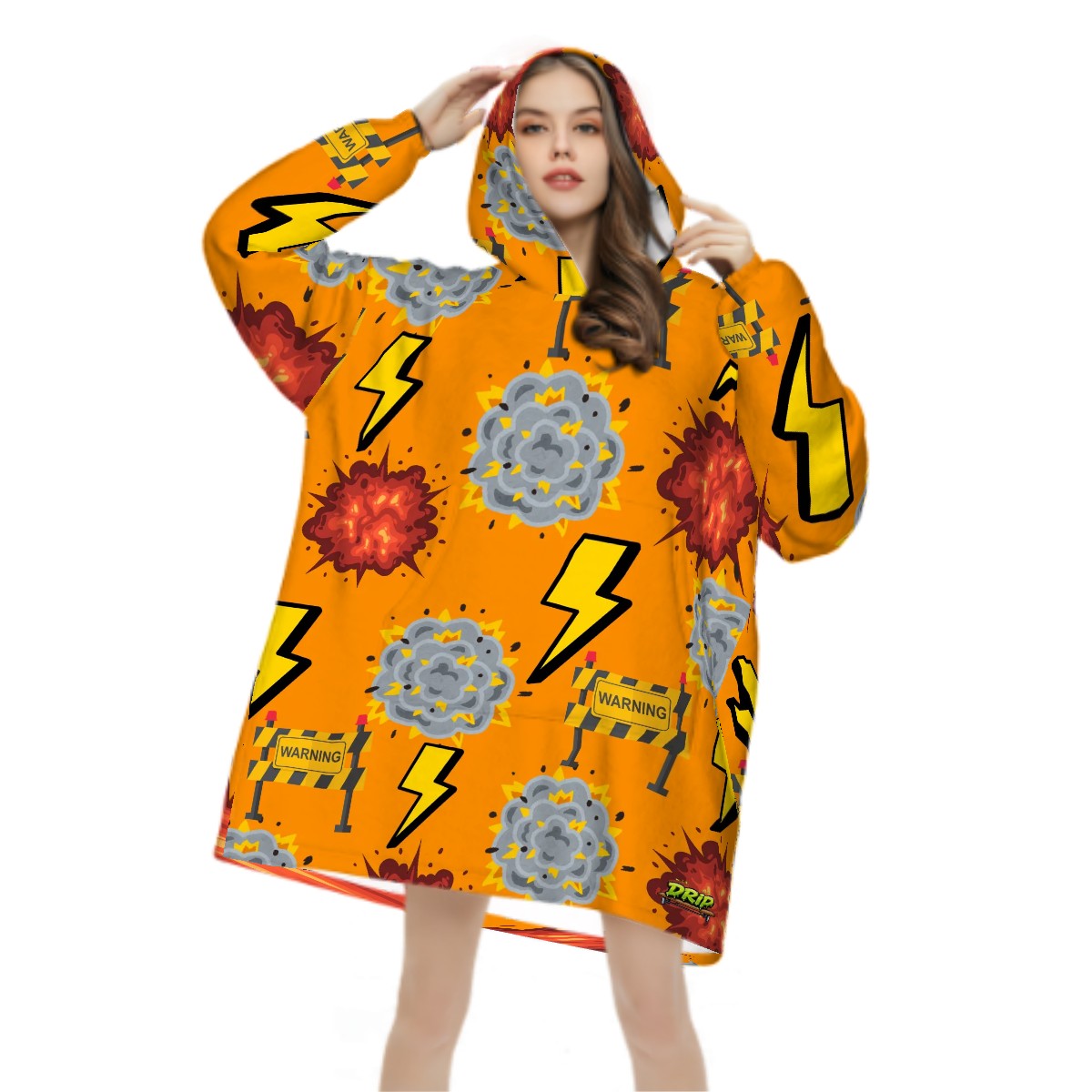 Adult Blanket Sweatshirt - I Come With a Warning Label Orange