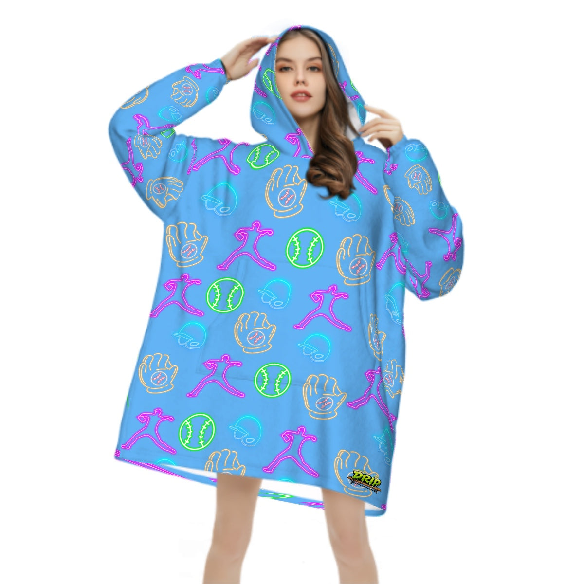 Adult Blanket Sweatshirt - Sky Blue Neon Lights