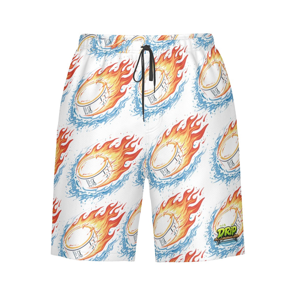 Men/Teen Swim Shorts - Flamin Hockey Pucks White
