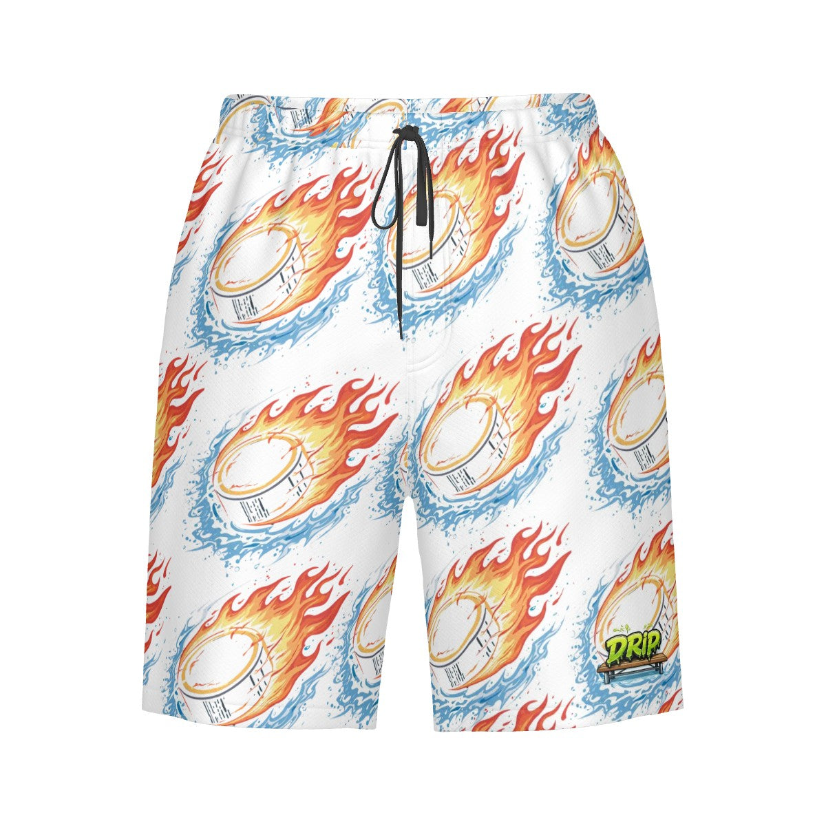 Men/Teen Swim Shorts - Flamin Hockey Pucks White