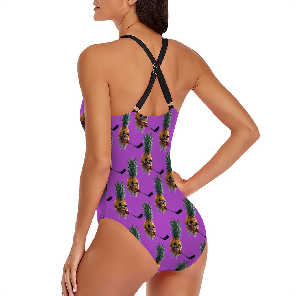 Cross-Back One Piece Swimsuit Women - Piney Snipes Purple