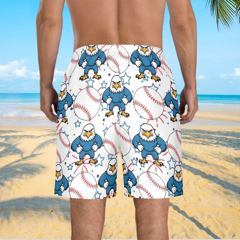 Men/Teen Swim Shorts - Stars and Strikes White