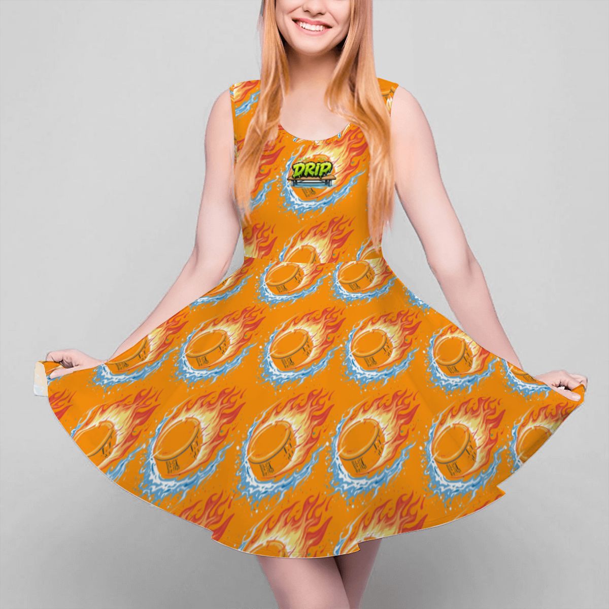 Women's Game Day Dress - Flamin Hockey Pucks Orange