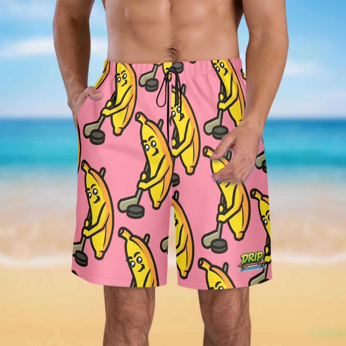 Men/Teen Swim Shorts - Bananas for Hockey Pink