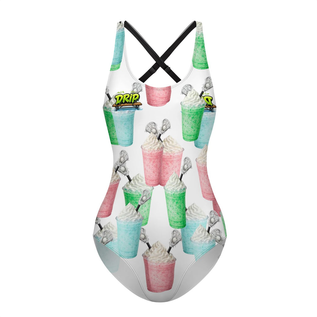 Cross-Back One Piece Swimsuit Women - Ice Cream Lacrosse White