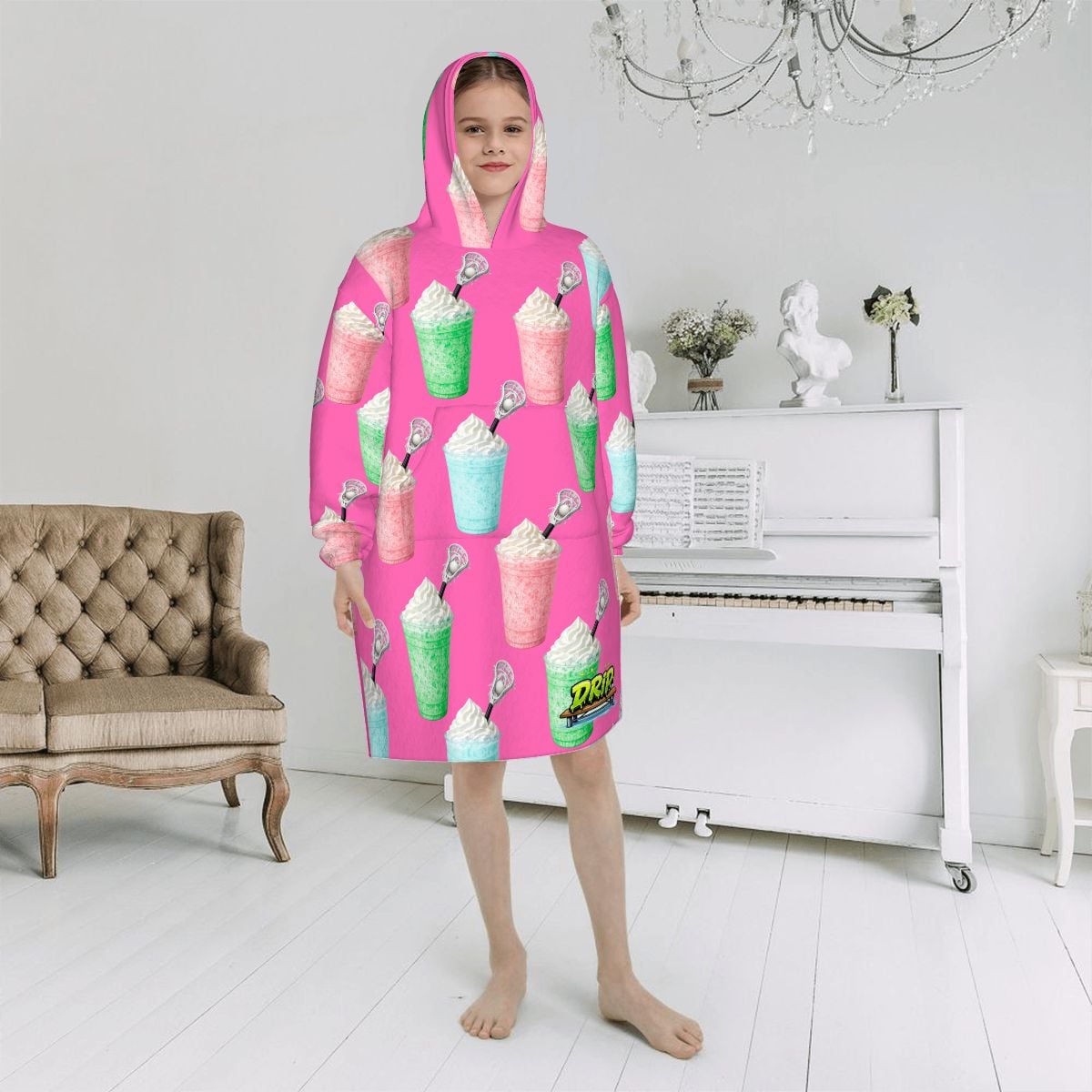 Youth Blanket Sweatshirt - Ice Cream Lacrosse Hot Pink