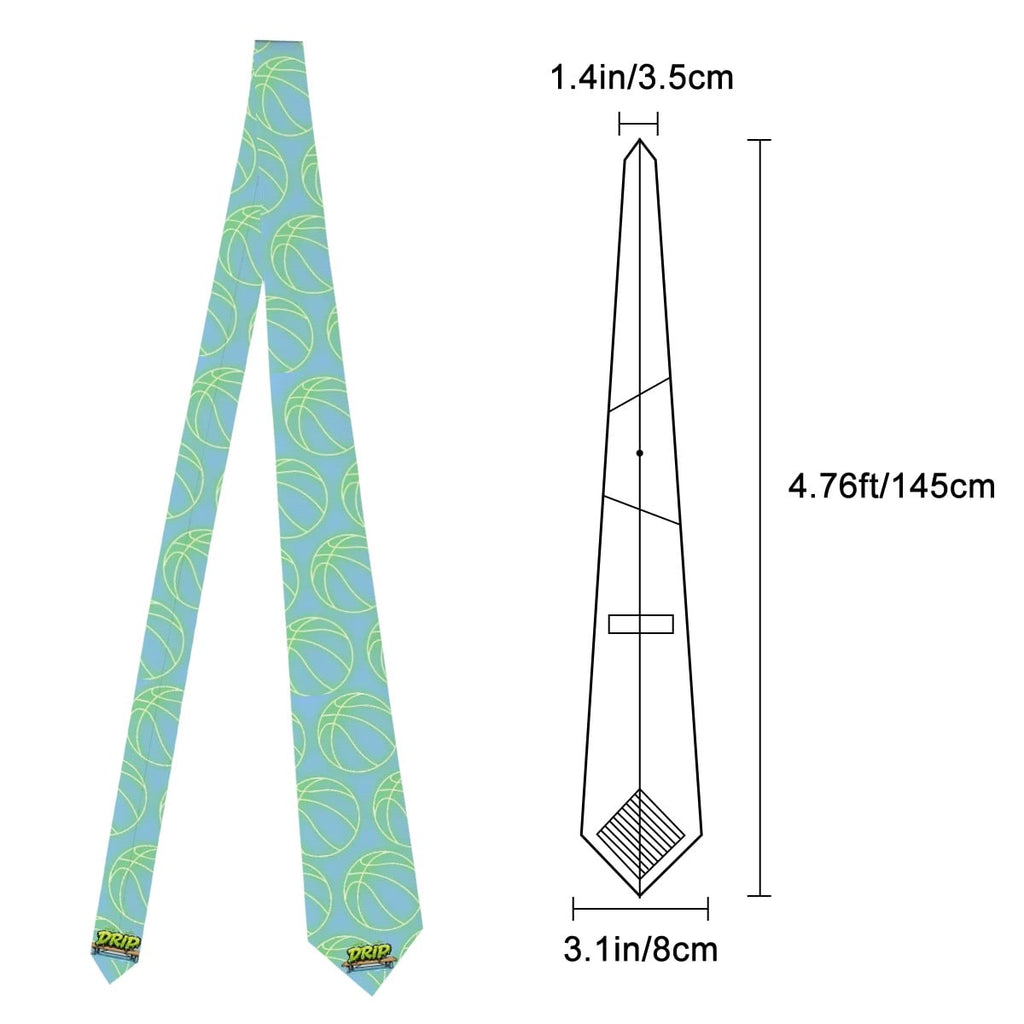 Game Day Tie - Neon Green Basketballs Blue