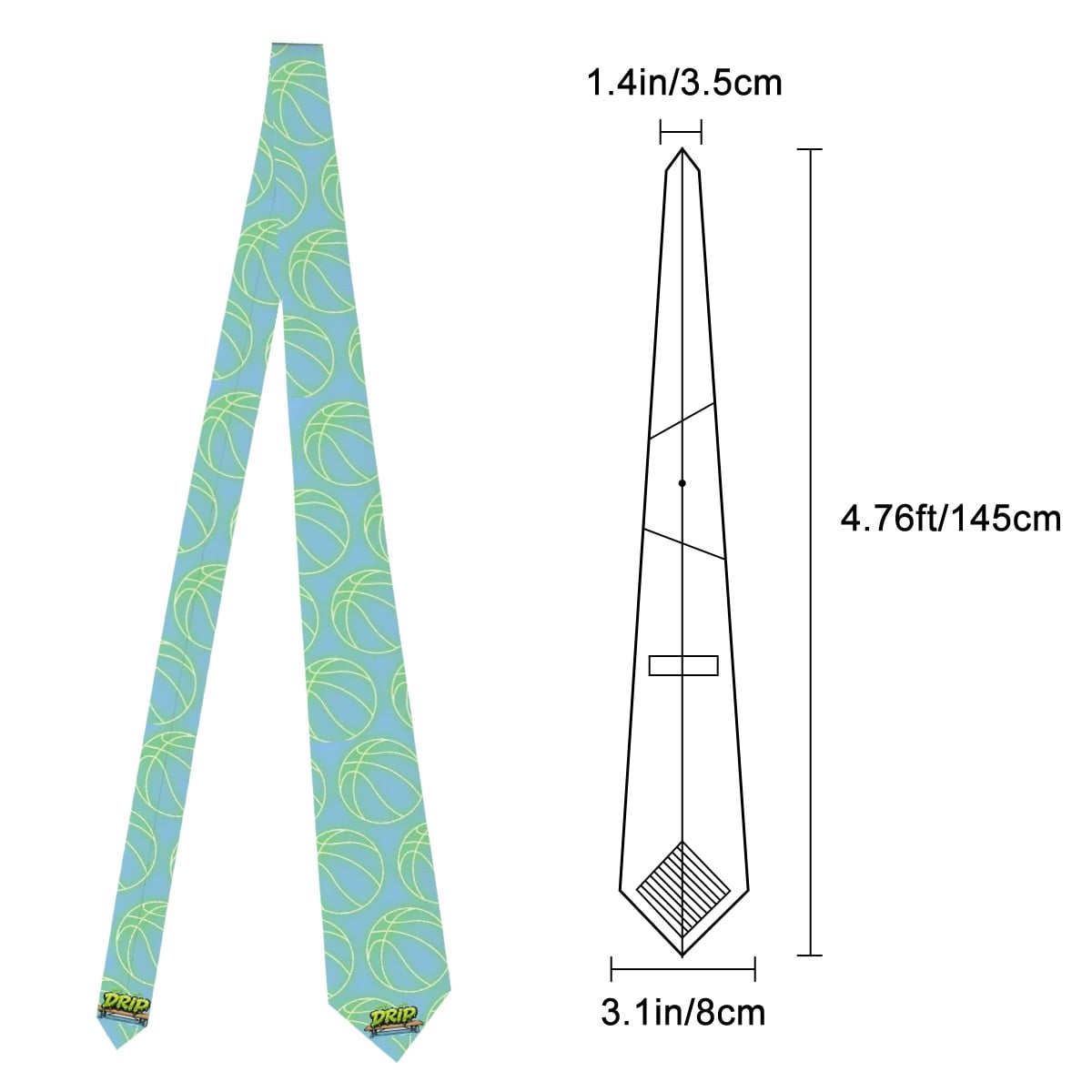 Game Day Tie - Neon Green Basketballs Blue