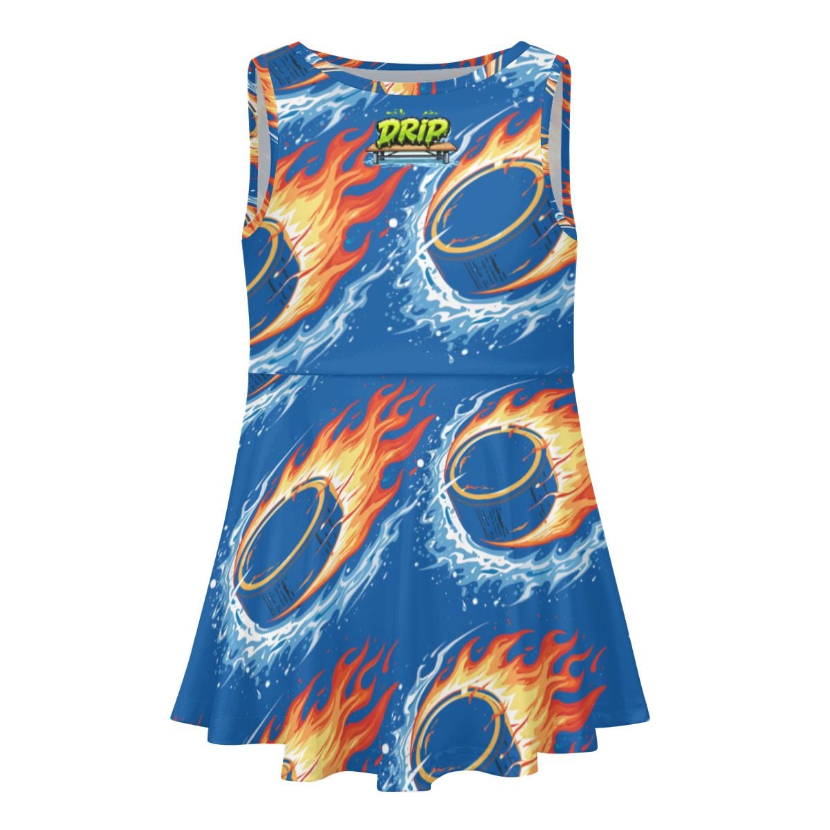 Girl's Game Day Dress - Flamin Hockey Pucks Dark Blue