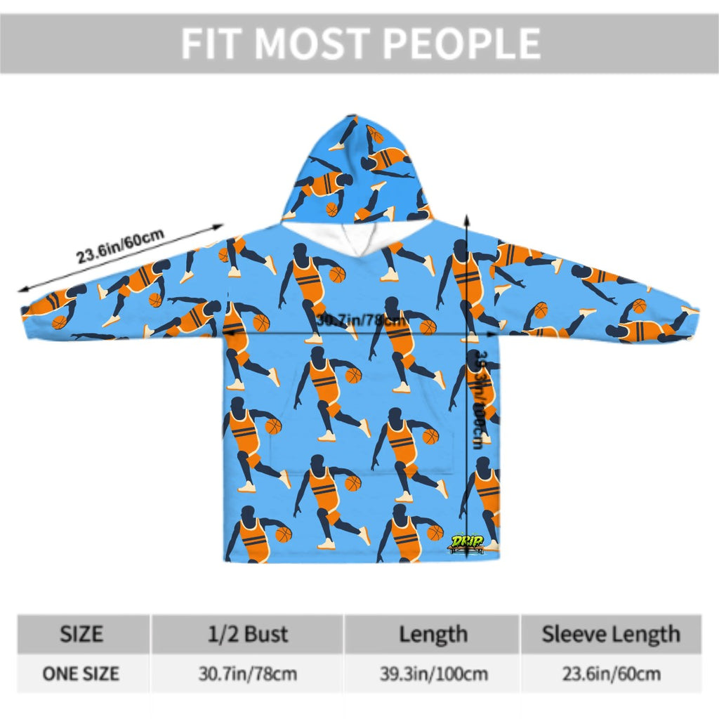 Adult Blanket Sweatshirt - Basketball Dribble Blue