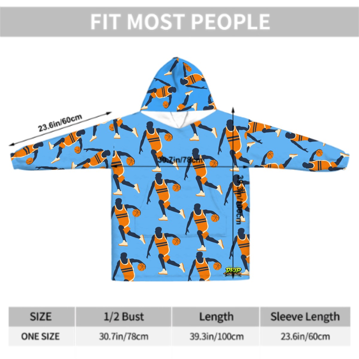 Adult Blanket Sweatshirt - Basketball Dribble Blue