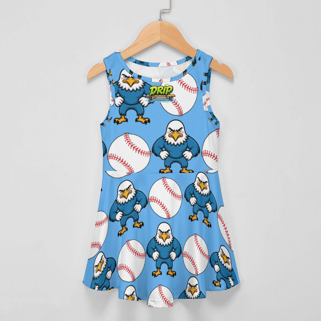 Girls Game Day Dress - Classic Baseball Blue