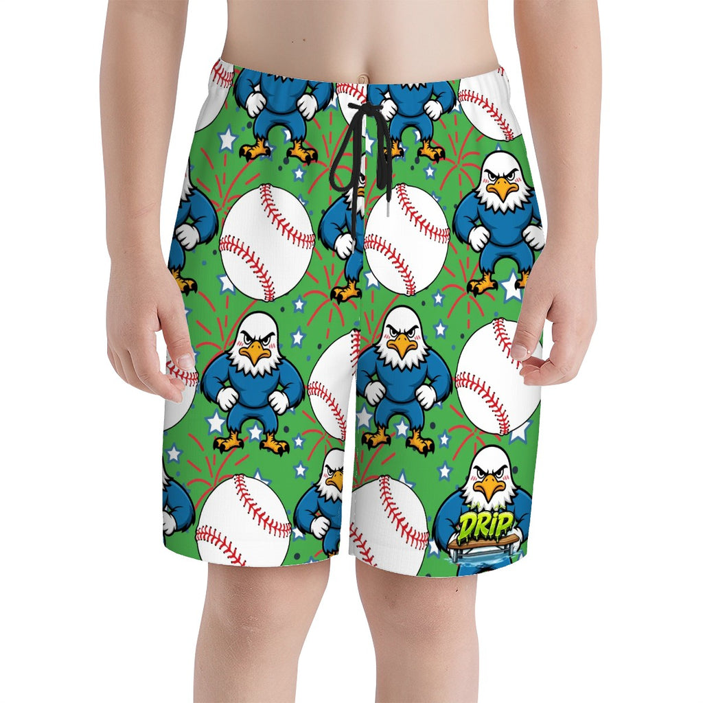 Youth Swim Shorts - Stars and Strikes Green