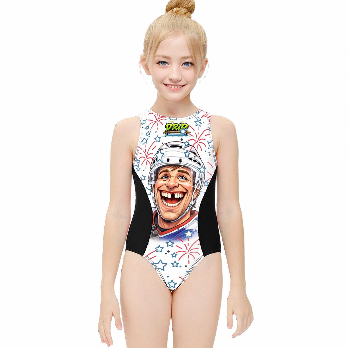 Girls One Piece Swimsuits - Red, White, and Tooth