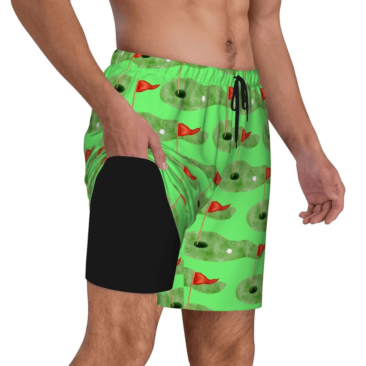 W2W Pro Mesh Hybrid Shorts - Green Hole Sketch Hot Green