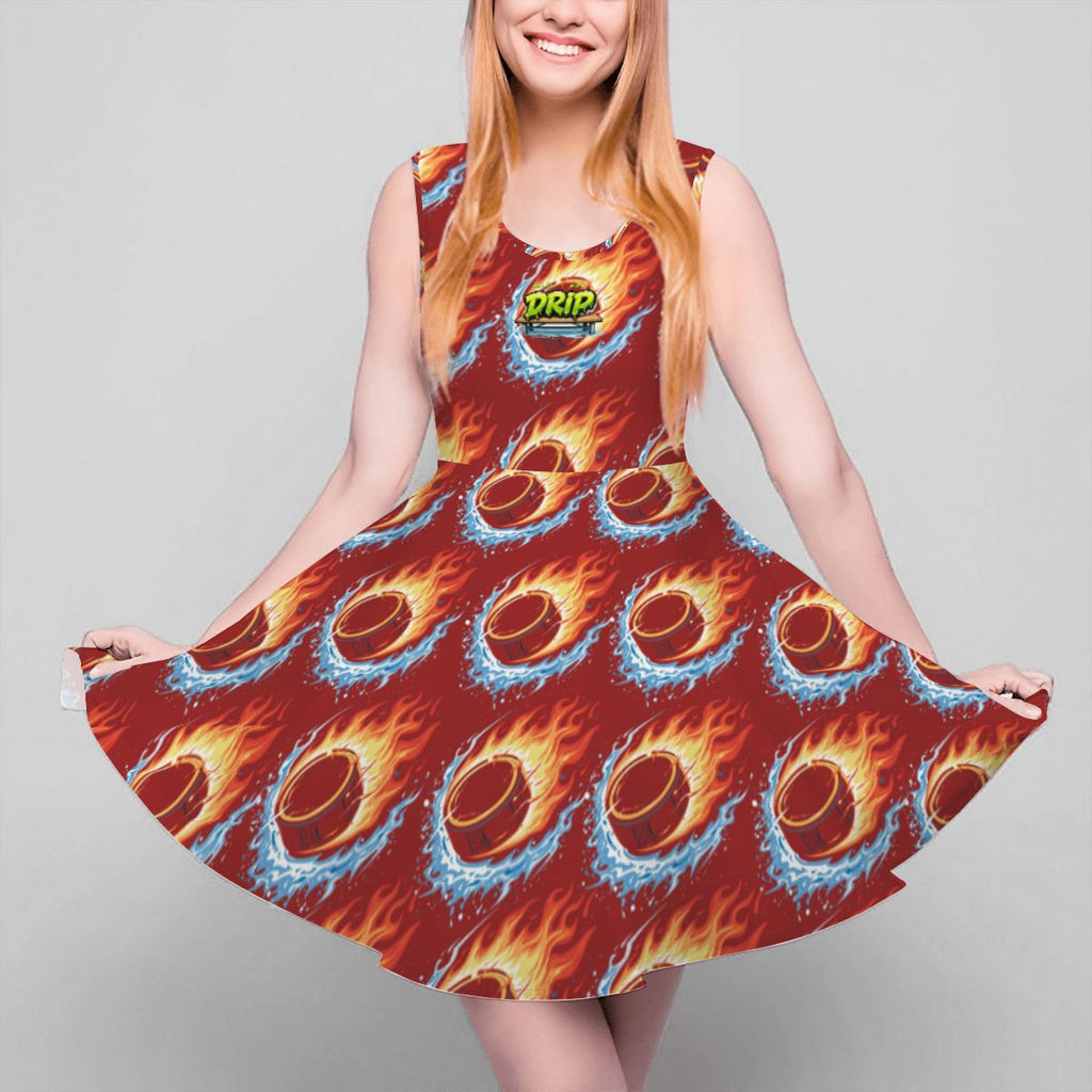 Women's Game Day Dress - Flamin Hockey Pucks Classic Red