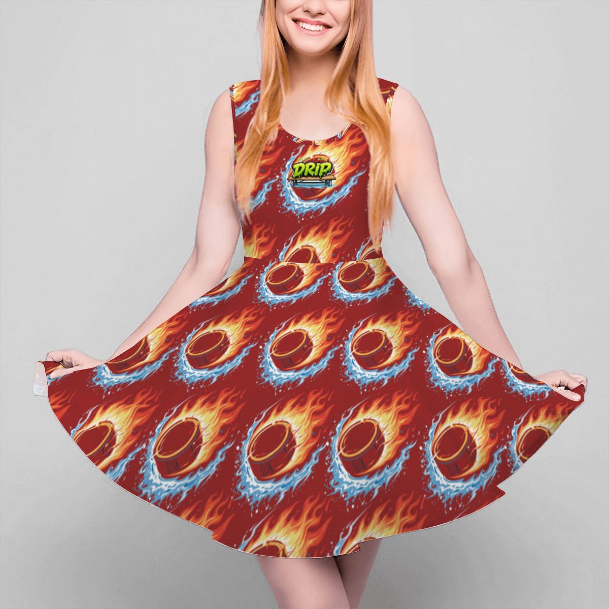 Women's Game Day Dress - Flamin Hockey Pucks Classic Red