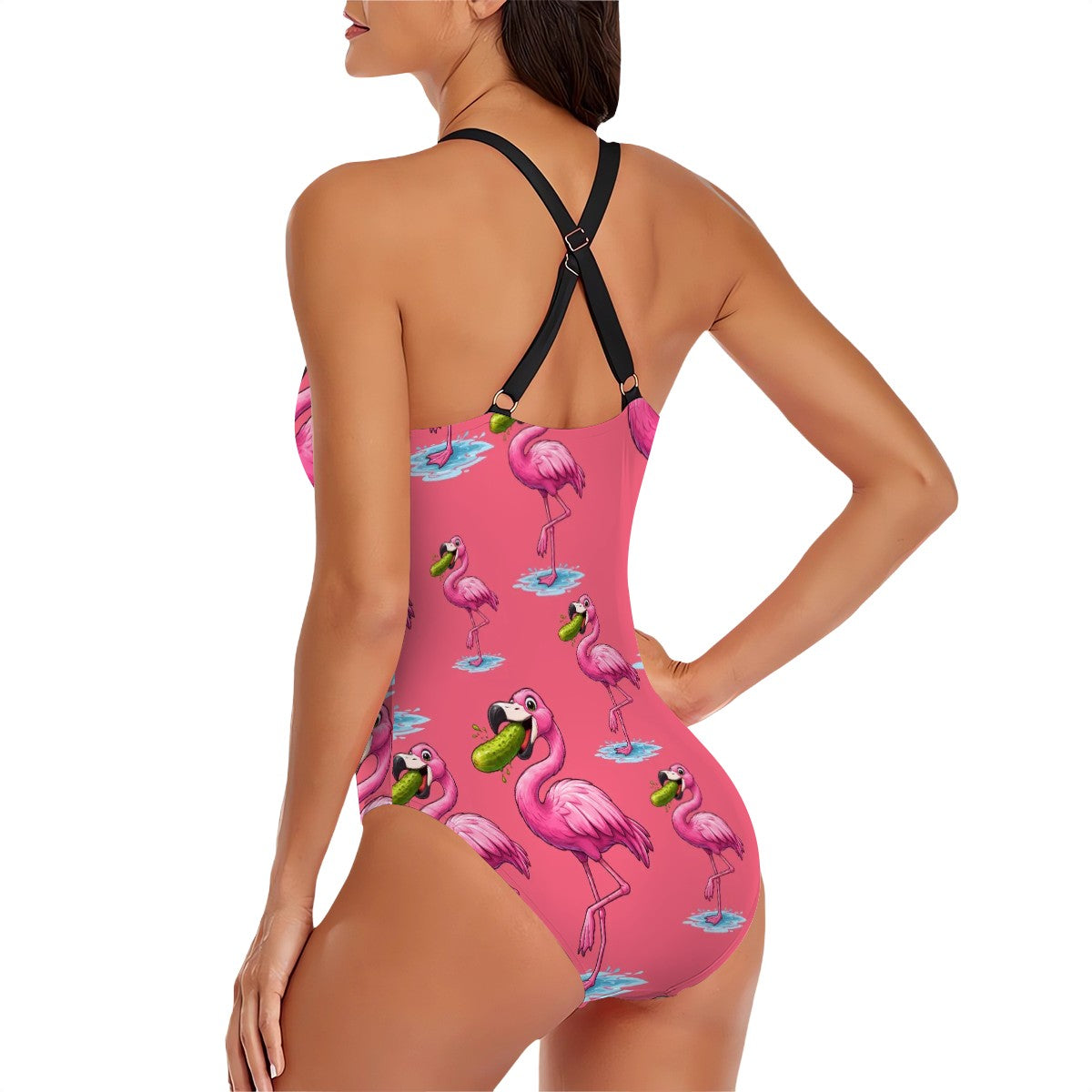 Cross-Back One Piece Swimsuit Women - Flamingo Pickle Pink