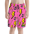 Youth Swim Shorts - Lightning Bolts and Hockey Sticks Hot Pink
