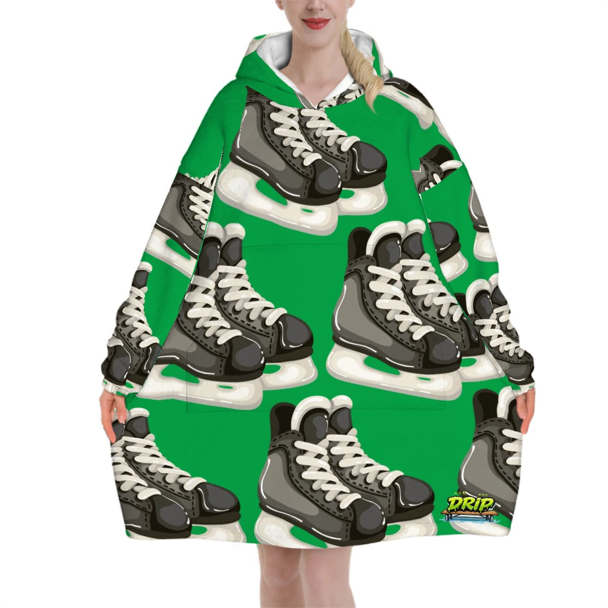 Adult Blanket Sweatshirt - Hockey Skates Classic Green