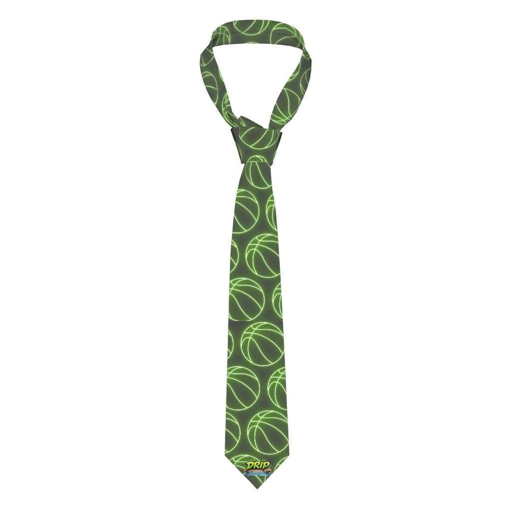 Game Day Tie - Neon Green Basketballs Charcoal