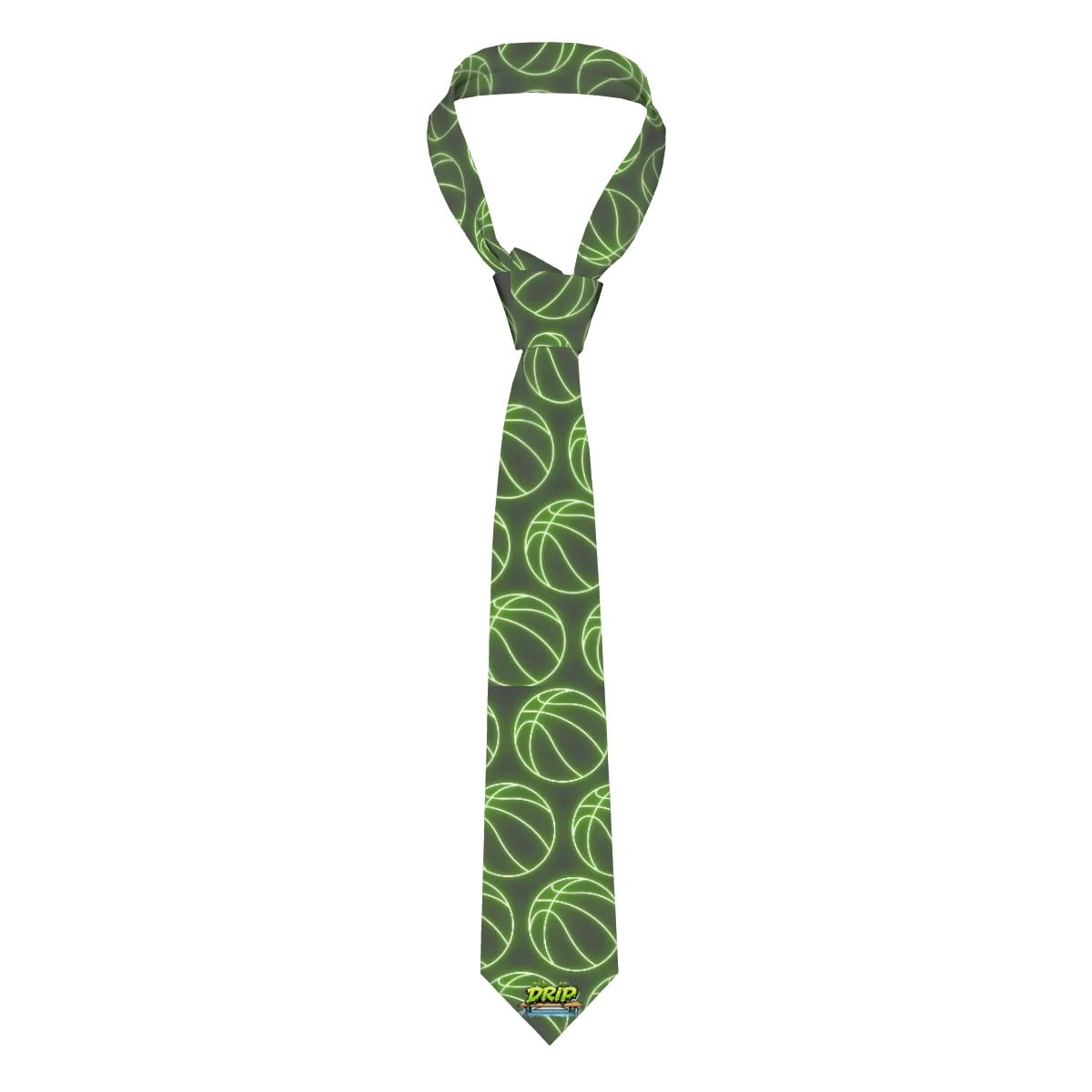 Game Day Tie - Neon Green Basketballs Charcoal