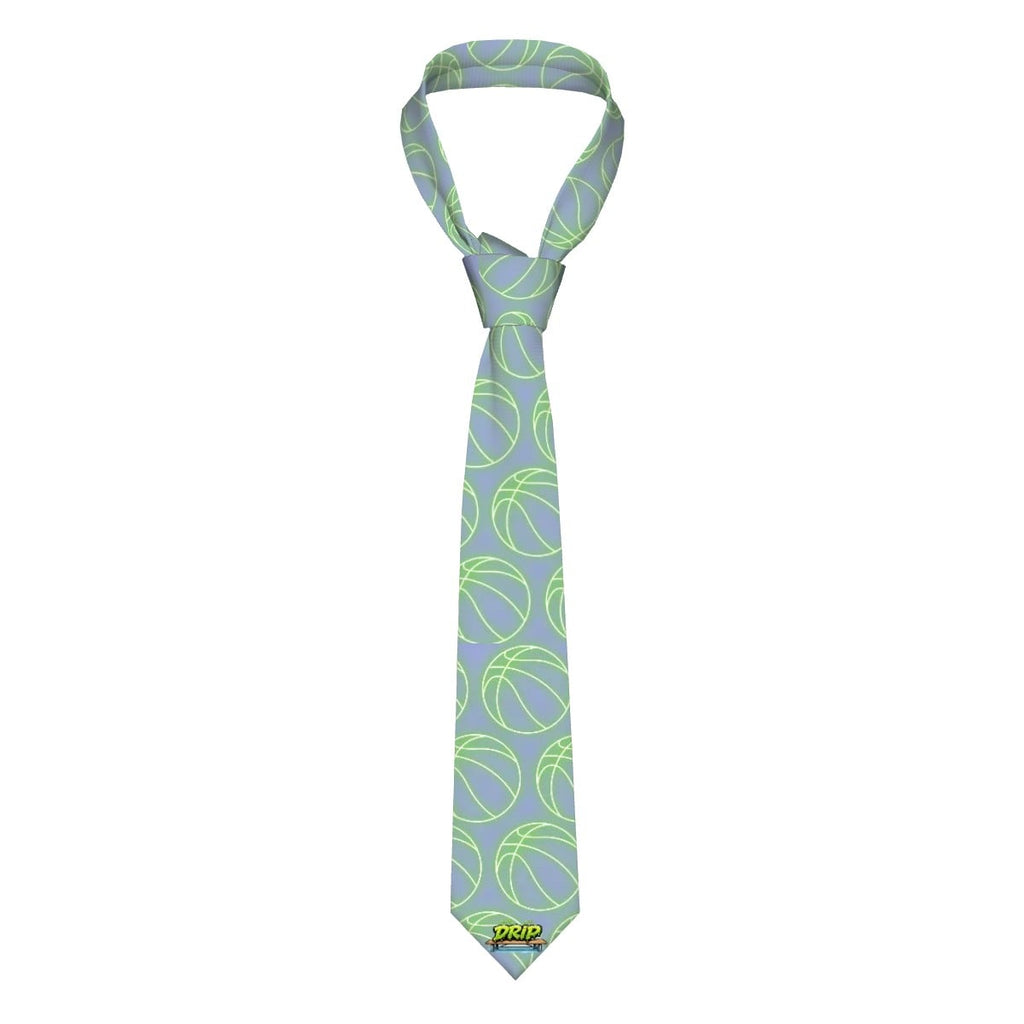 Game Day Tie - Neon Green Basketballs Light Purple