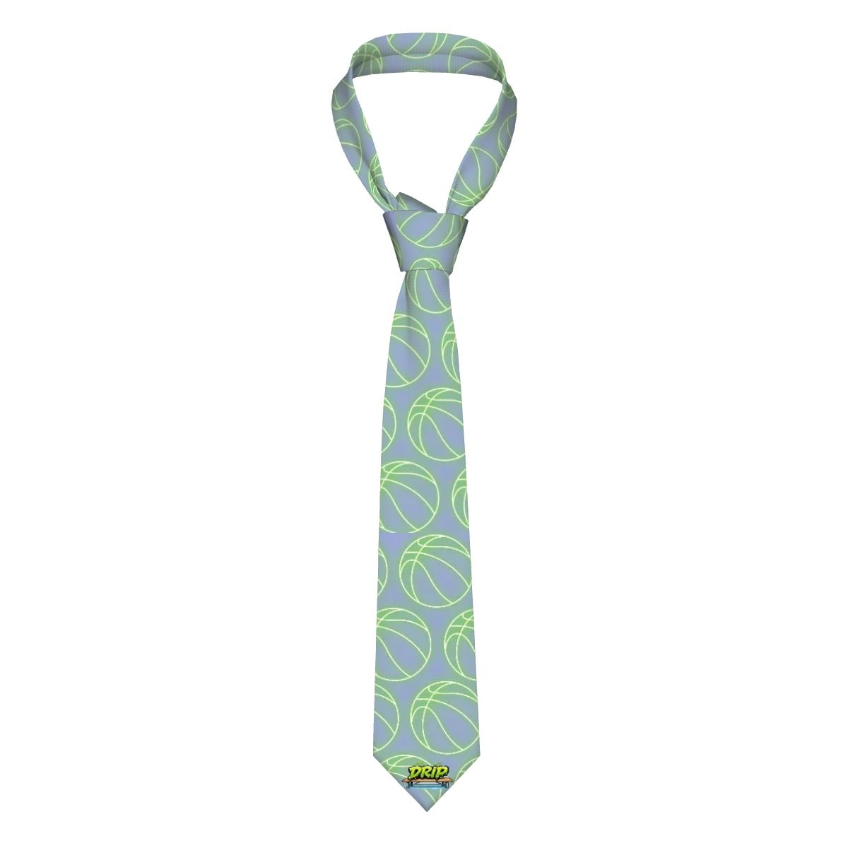 Game Day Tie - Neon Green Basketballs Light Purple