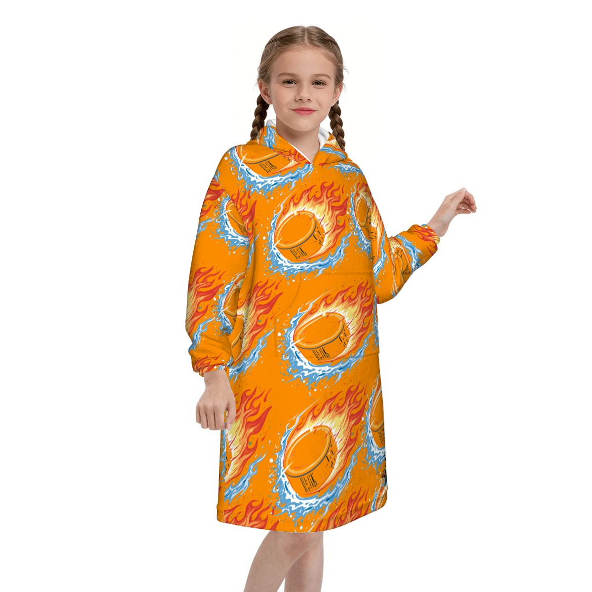 Youth Blanket Sweatshirt - Flamin Hockey Pucks Orange