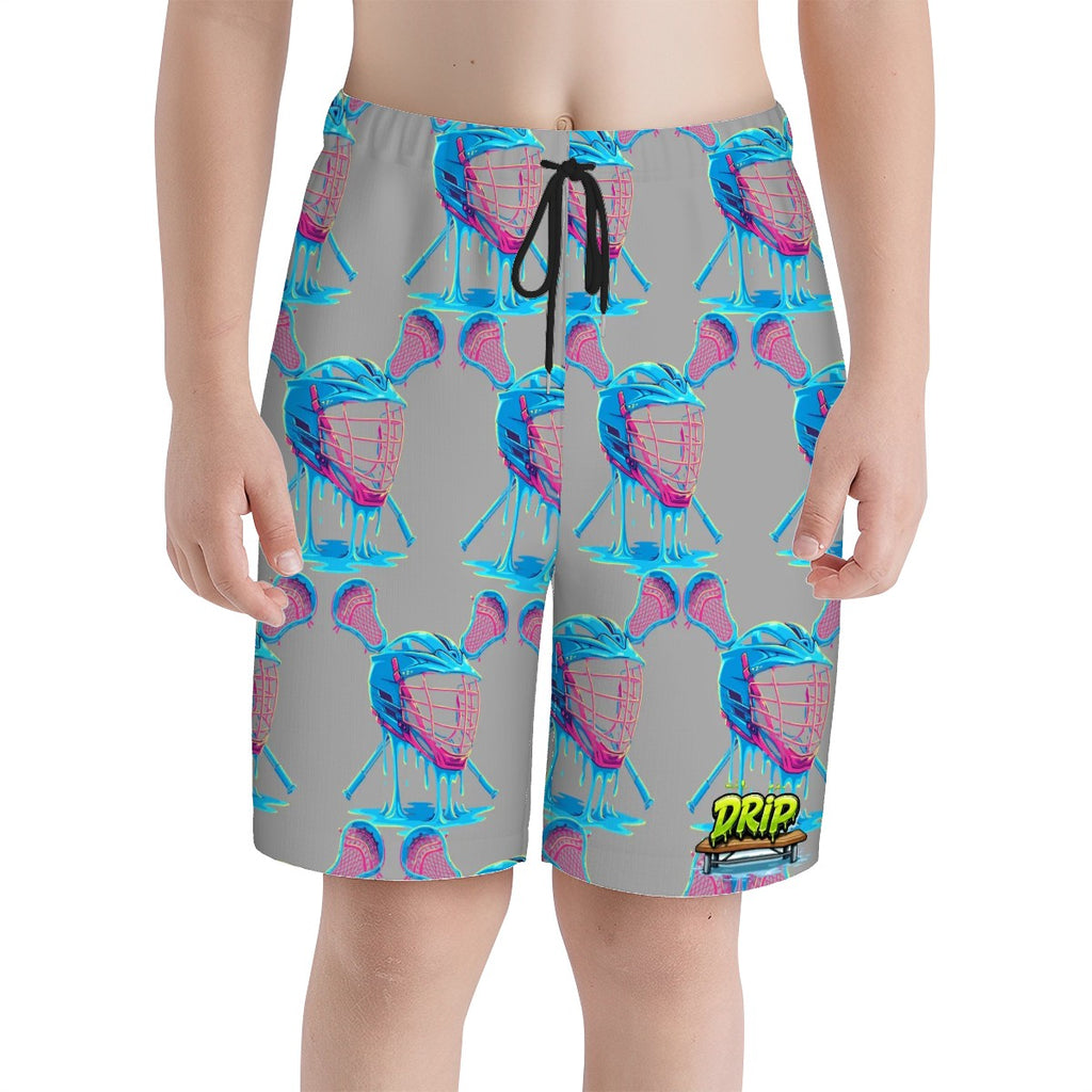 Youth Swim Shorts - Lacrosse Helmet Sticks Grey