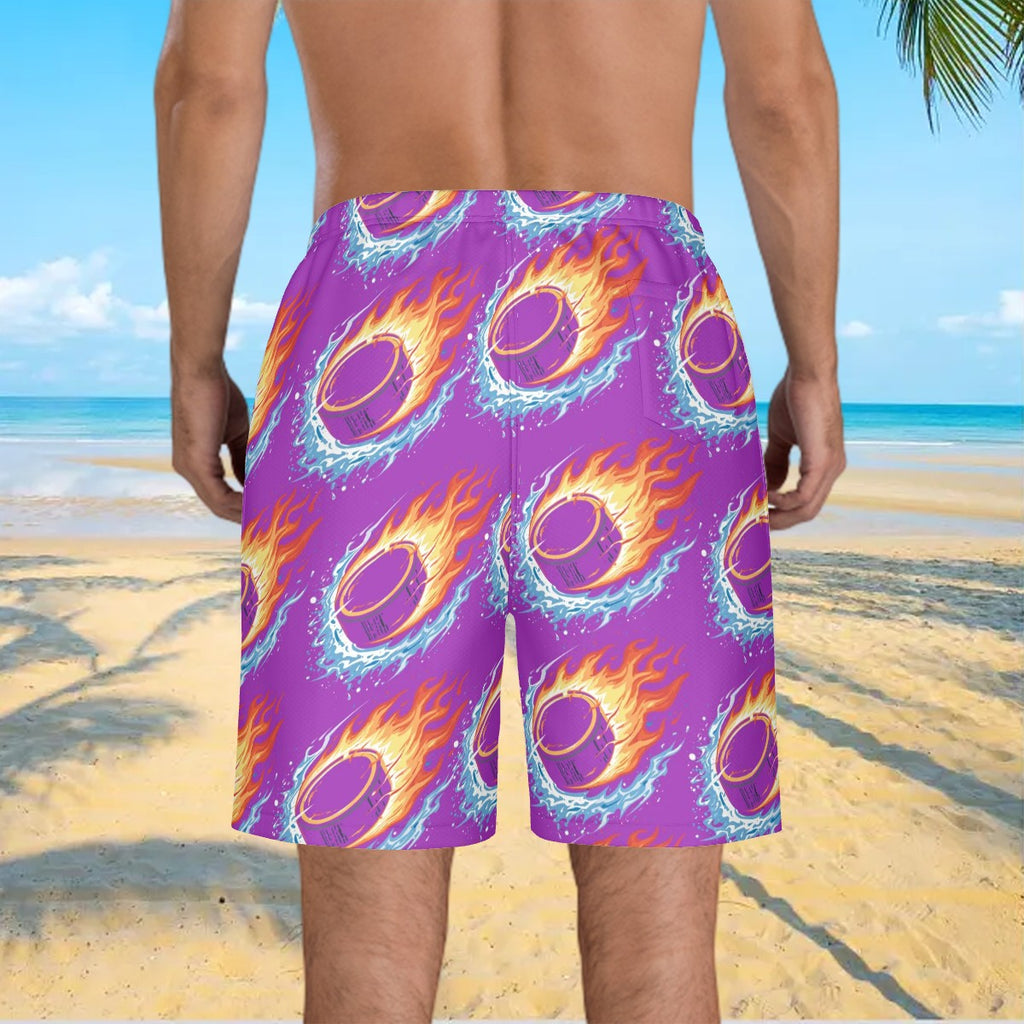 Men/Teen Swim Shorts - Flamin Hockey Pucks Classic Purple