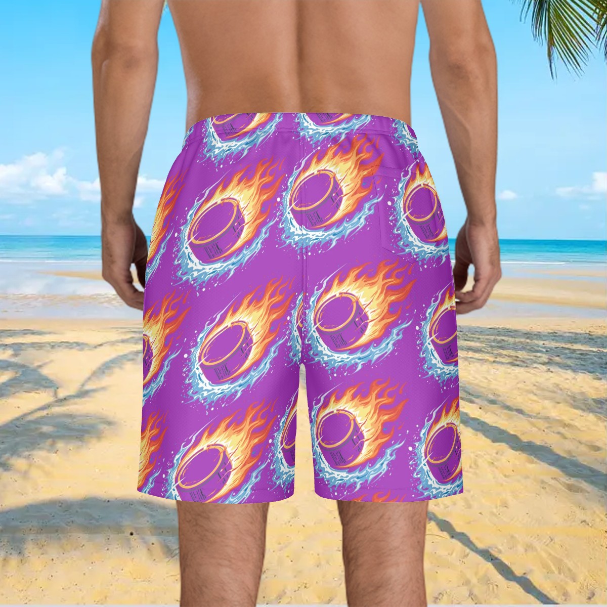 Men/Teen Swim Shorts - Flamin Hockey Pucks Classic Purple