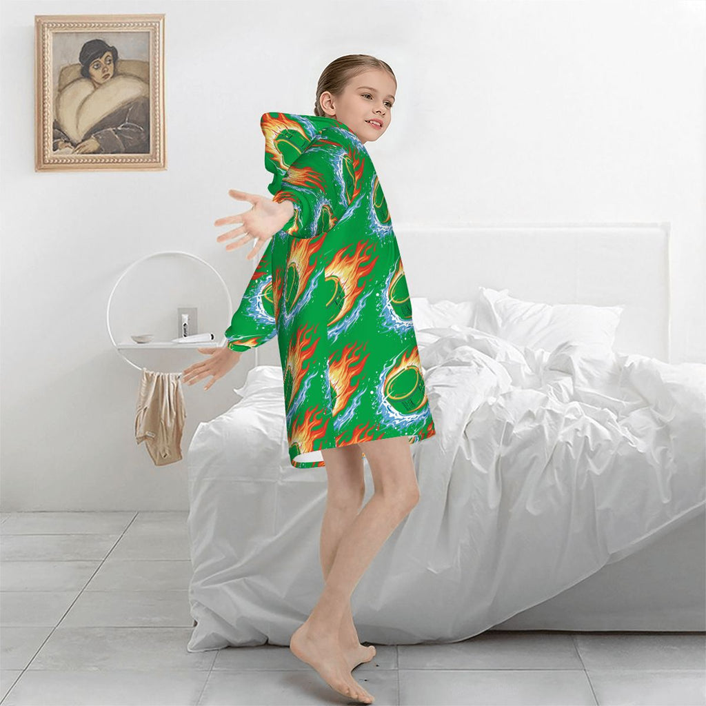 Youth Blanket Sweatshirt - Flamin Hockey Pucks Classic Green