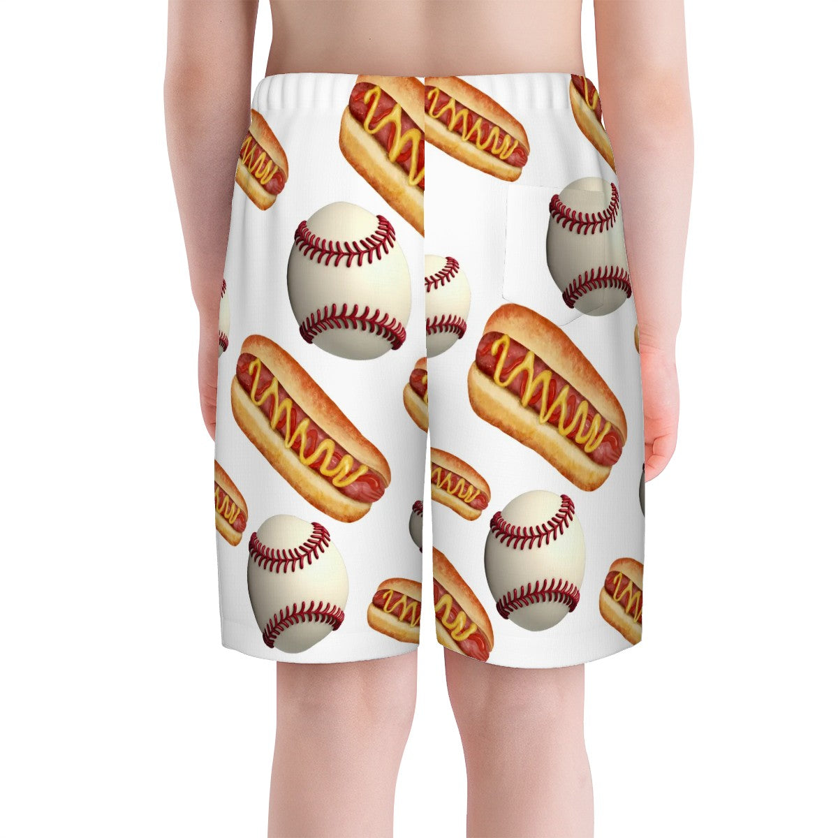 Youth Swim Shorts - Baseballs and Hot Dogs White
