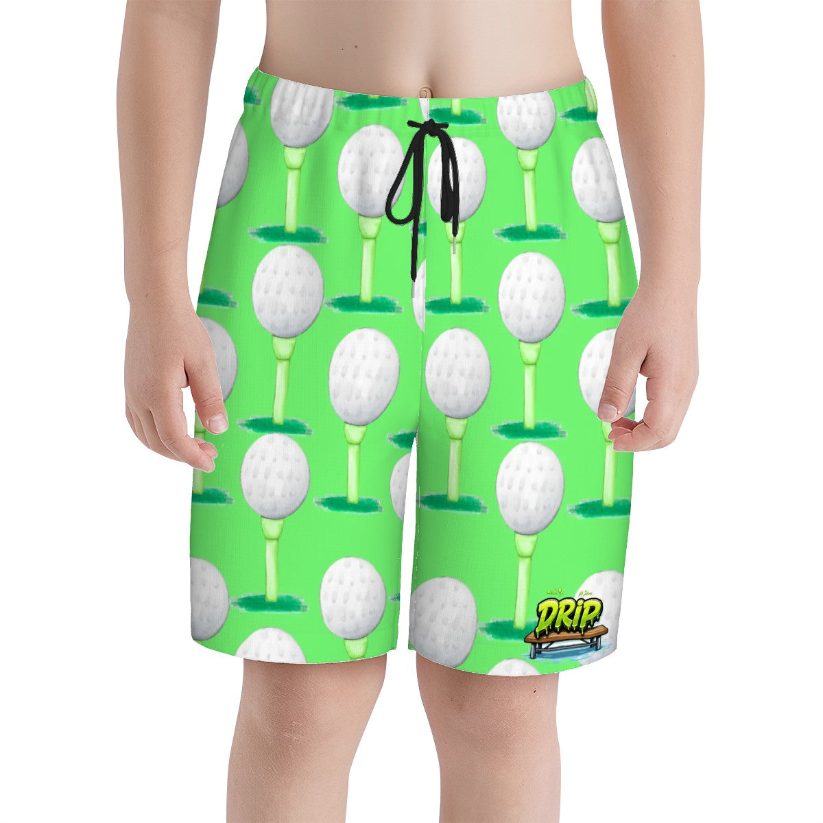 Youth Swim Shorts - Golf Ball and Tee Hot Green