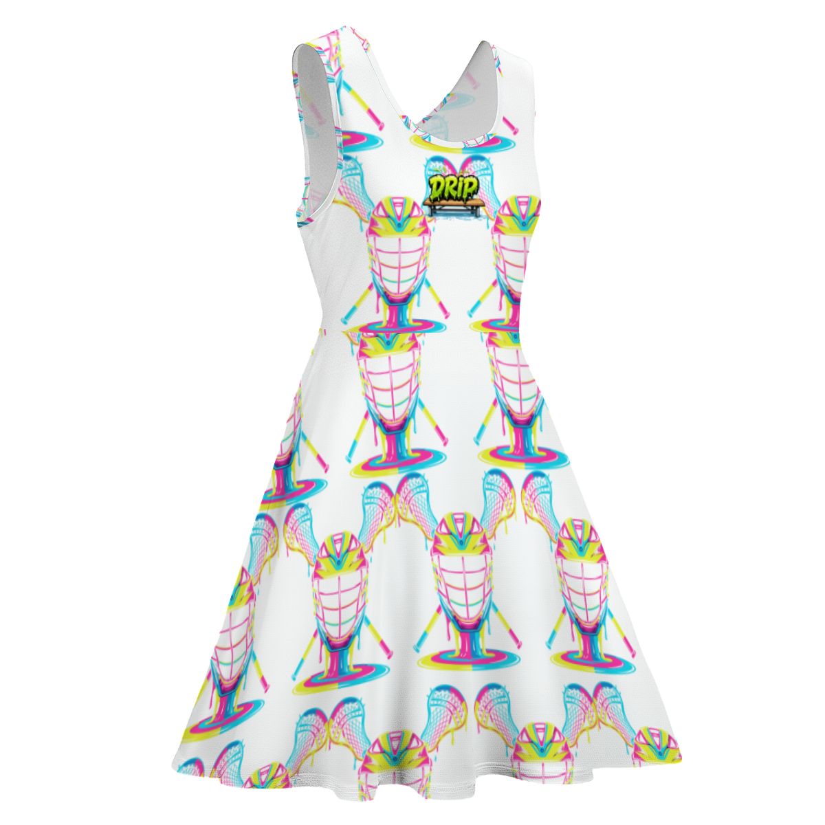 Women's Game Day Dress - Lacrosse Rainbow Drip White