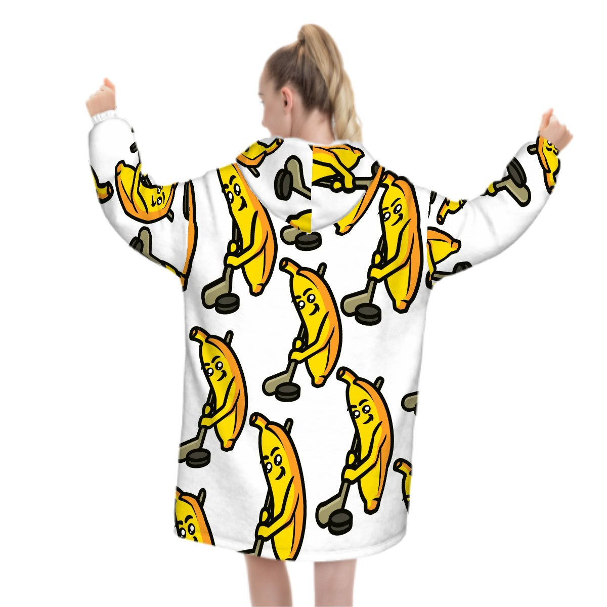 Adult Blanket Sweatshirt - Bananas for Hockey White