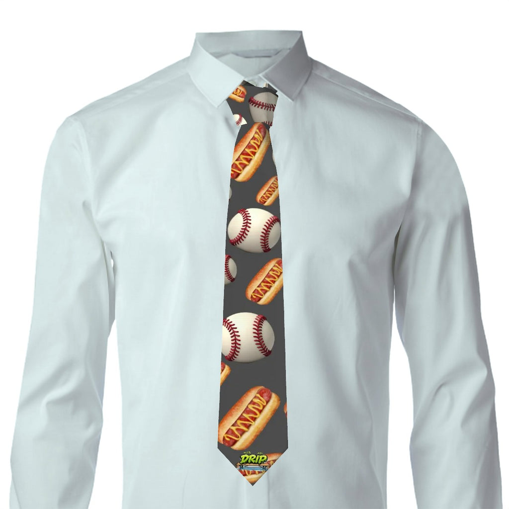 Game Day Tie - Baseballs and Hotdogs Charcoal
