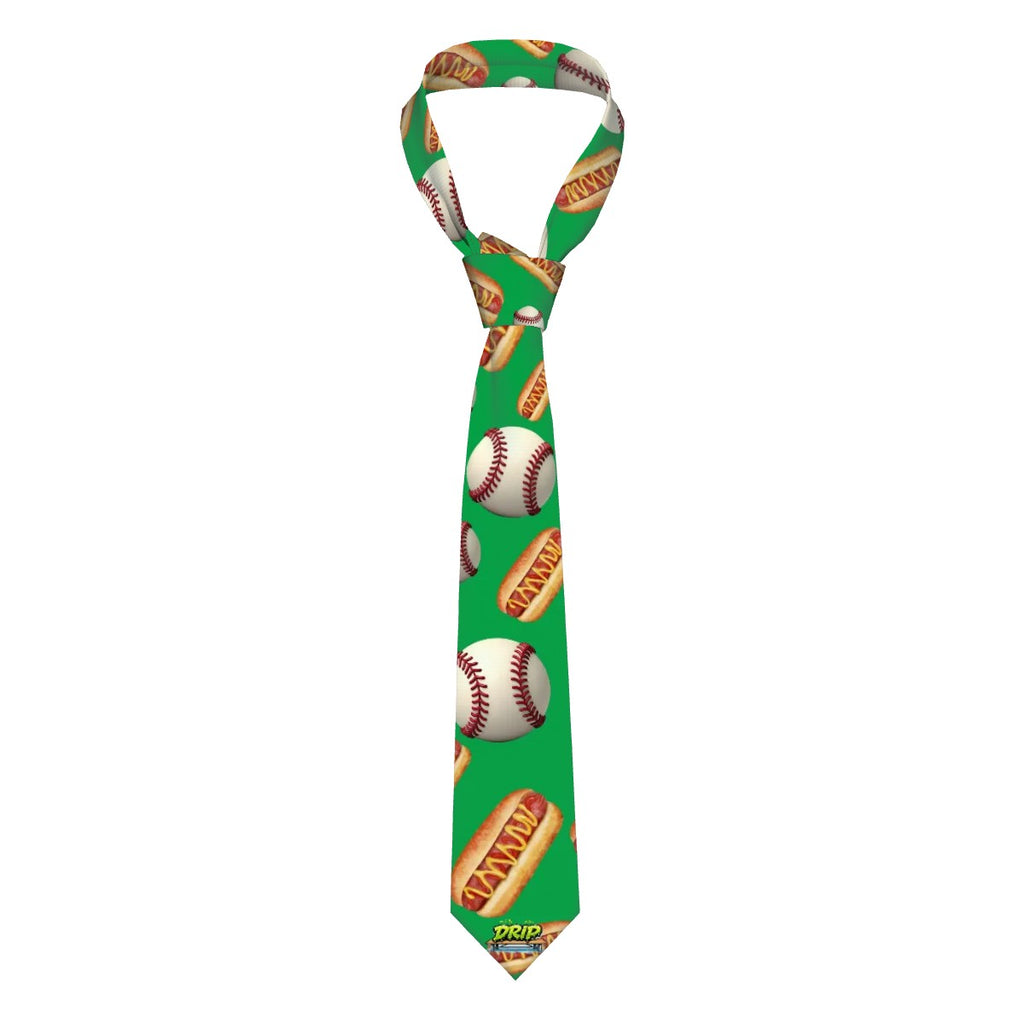 Game Day Tie - Baseballs and Hotdogs Classic Green