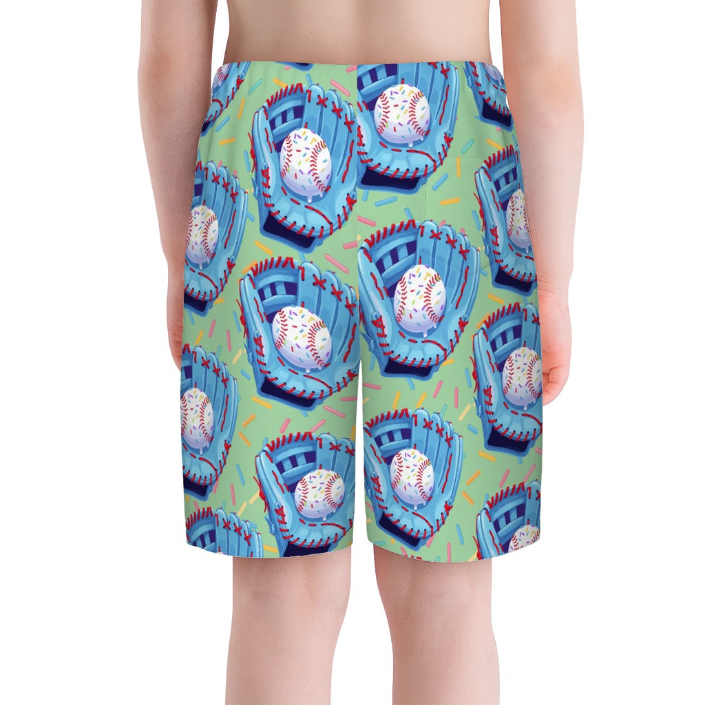 Youth Swim Shorts - Baseball Sprinkles Drip Mint Green