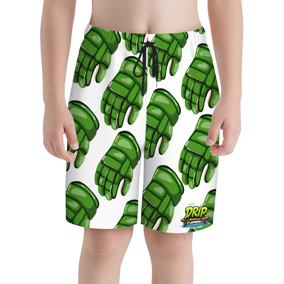 Youth Swim Shorts - Green Hockey Gloves White