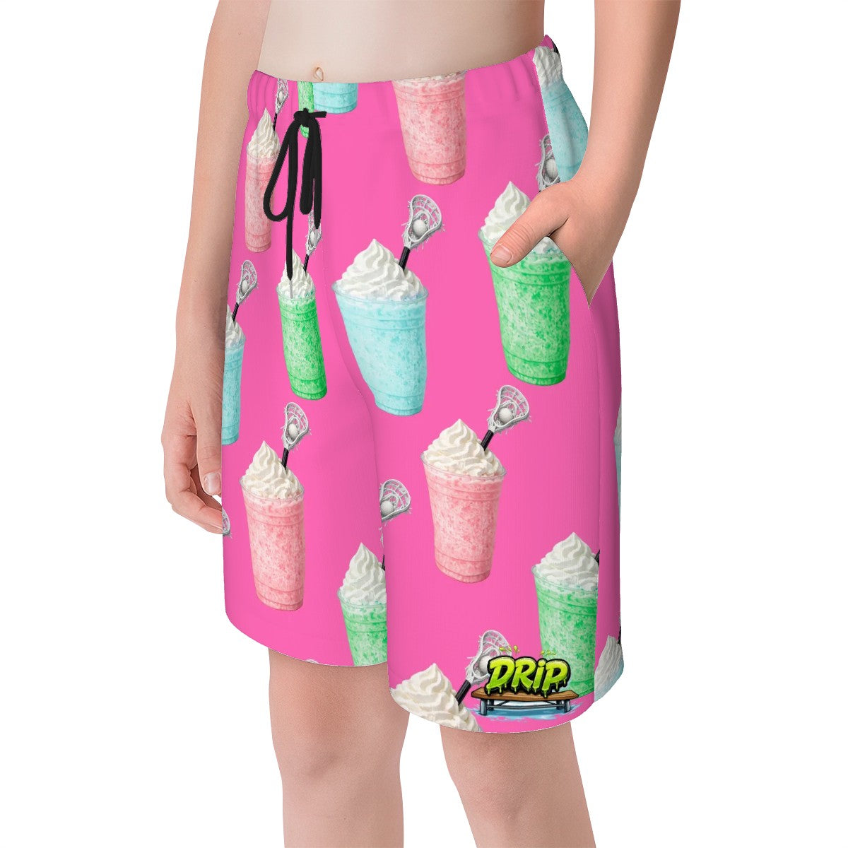 Youth Swim Shorts - Ice Cream Lacrosse Hot Pink