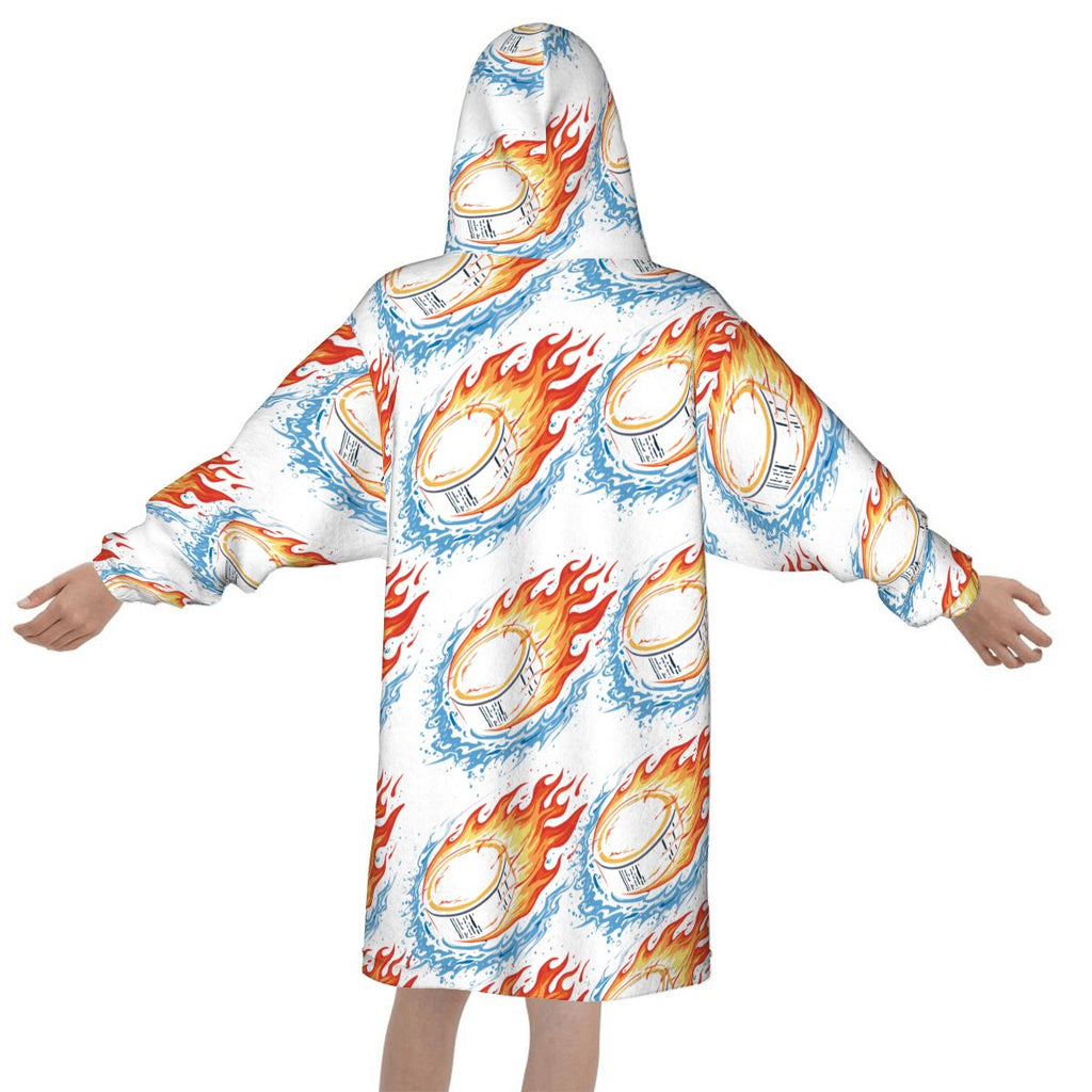 Youth Blanket Sweatshirt - Flamin Hockey Pucks White