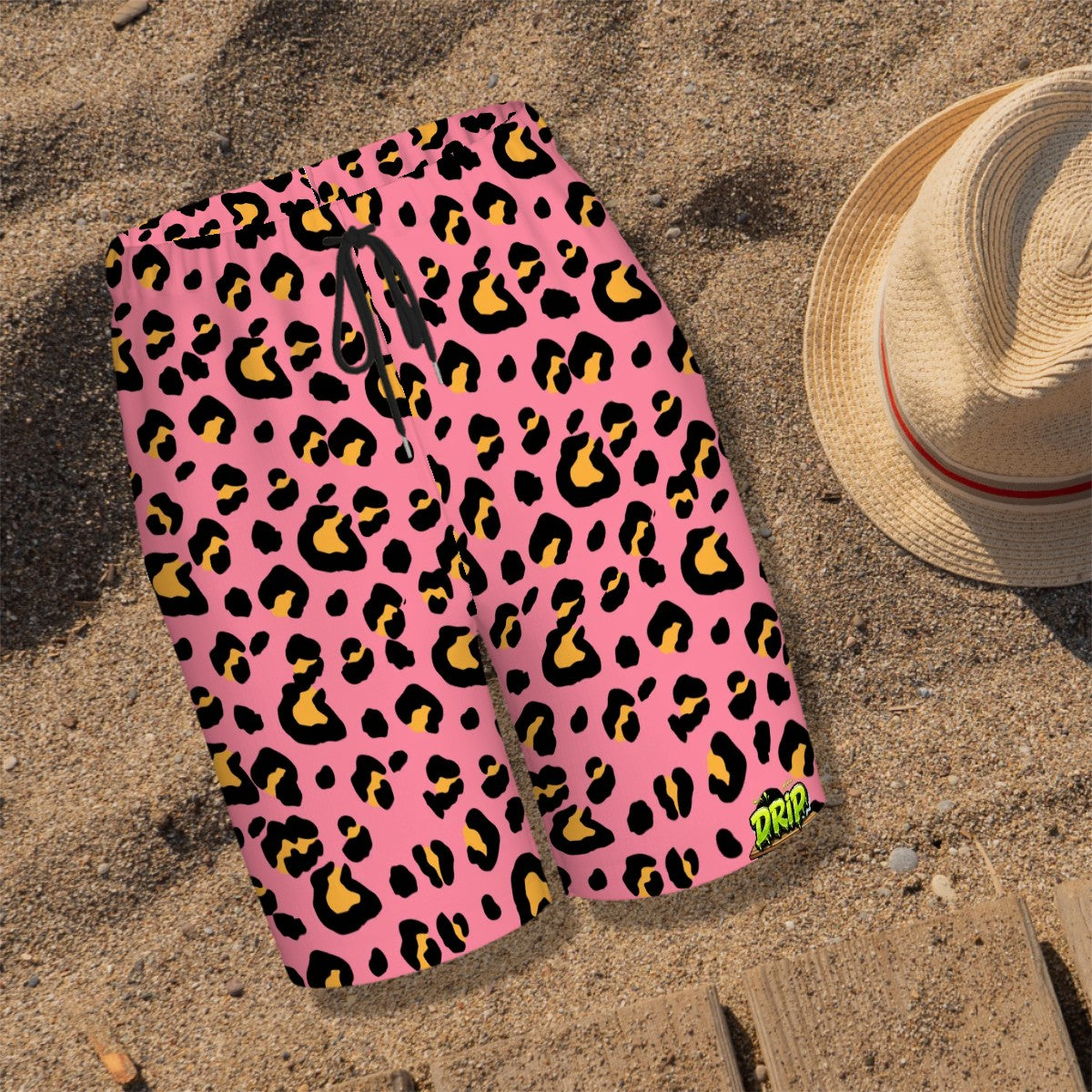Youth Swim Shorts - Drip Bench Leopard Pink