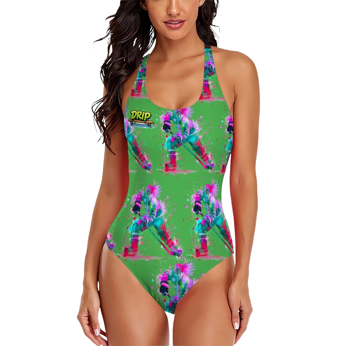 Cross-Back One Piece Swimsuit Women - Hockey Drip Flo Green